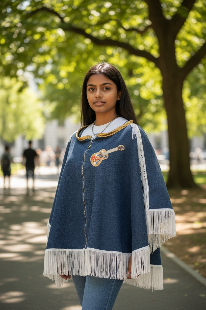Unisex Denim, Fringe Cape Versatile for Many Occasions