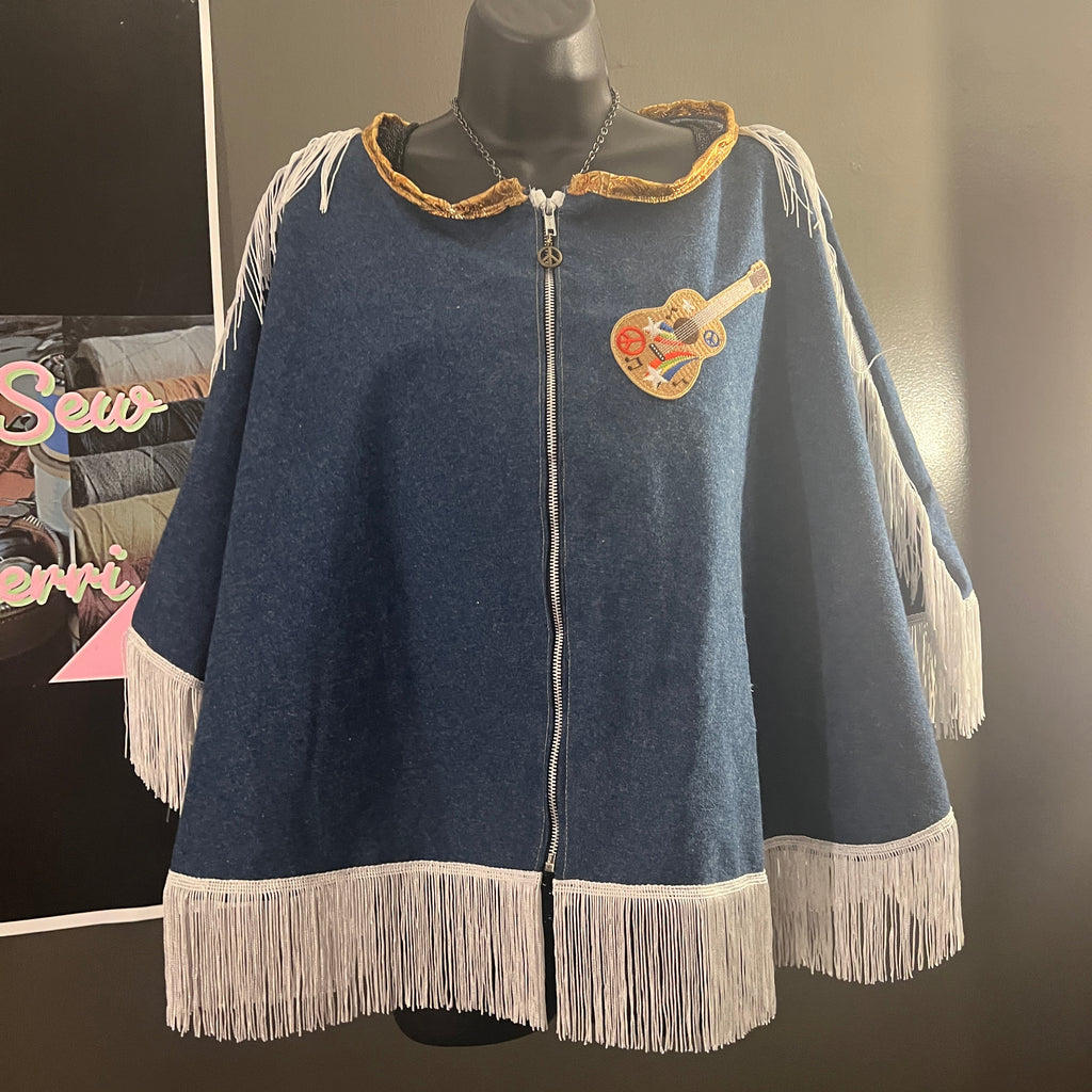 Unisex Denim, Fringe Cape Versatile for Many Occasions