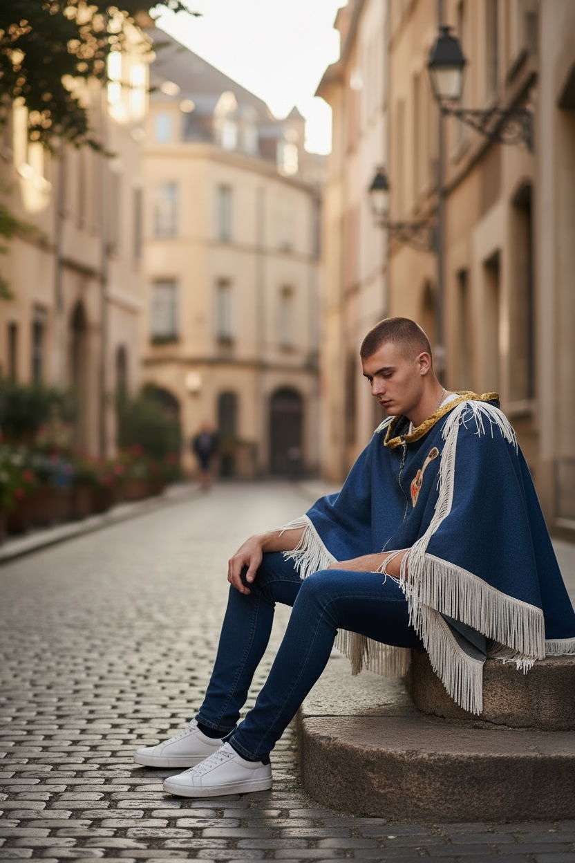 Unisex Denim, Fringe Cape Versatile for Many Occasions