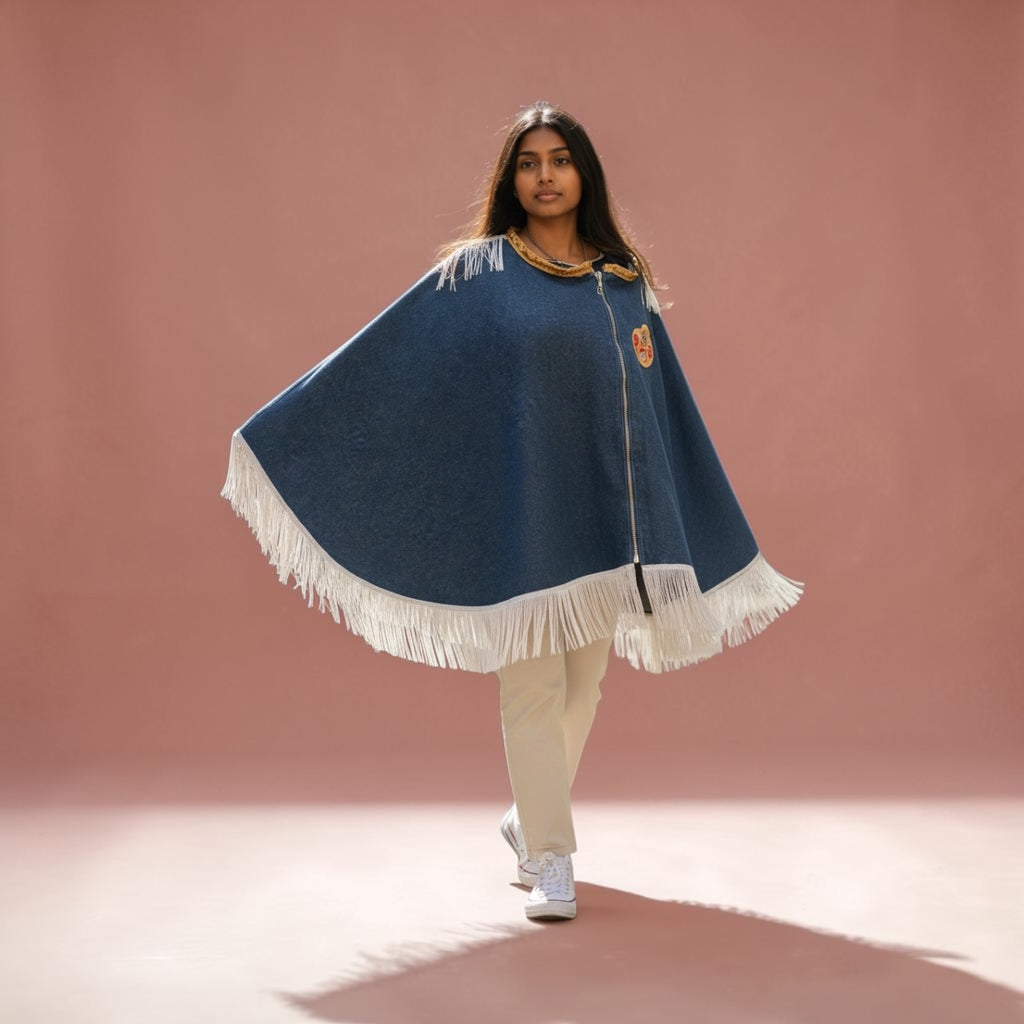 Unisex Denim, Fringe Cape Versatile for Many Occasions