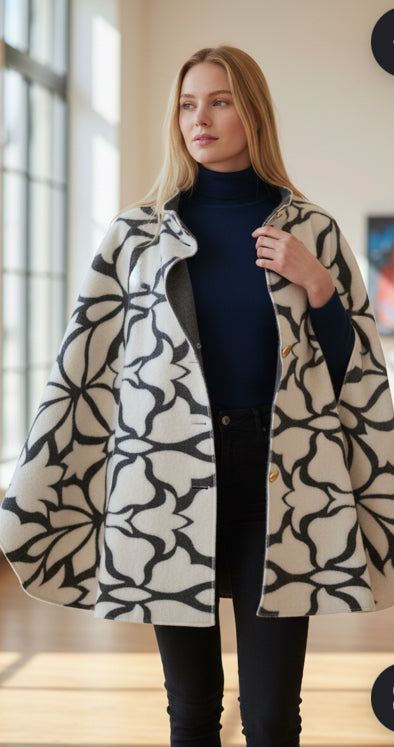 Vibrant Blue and White Flower Cape- ONE SIZE FITS M-XL