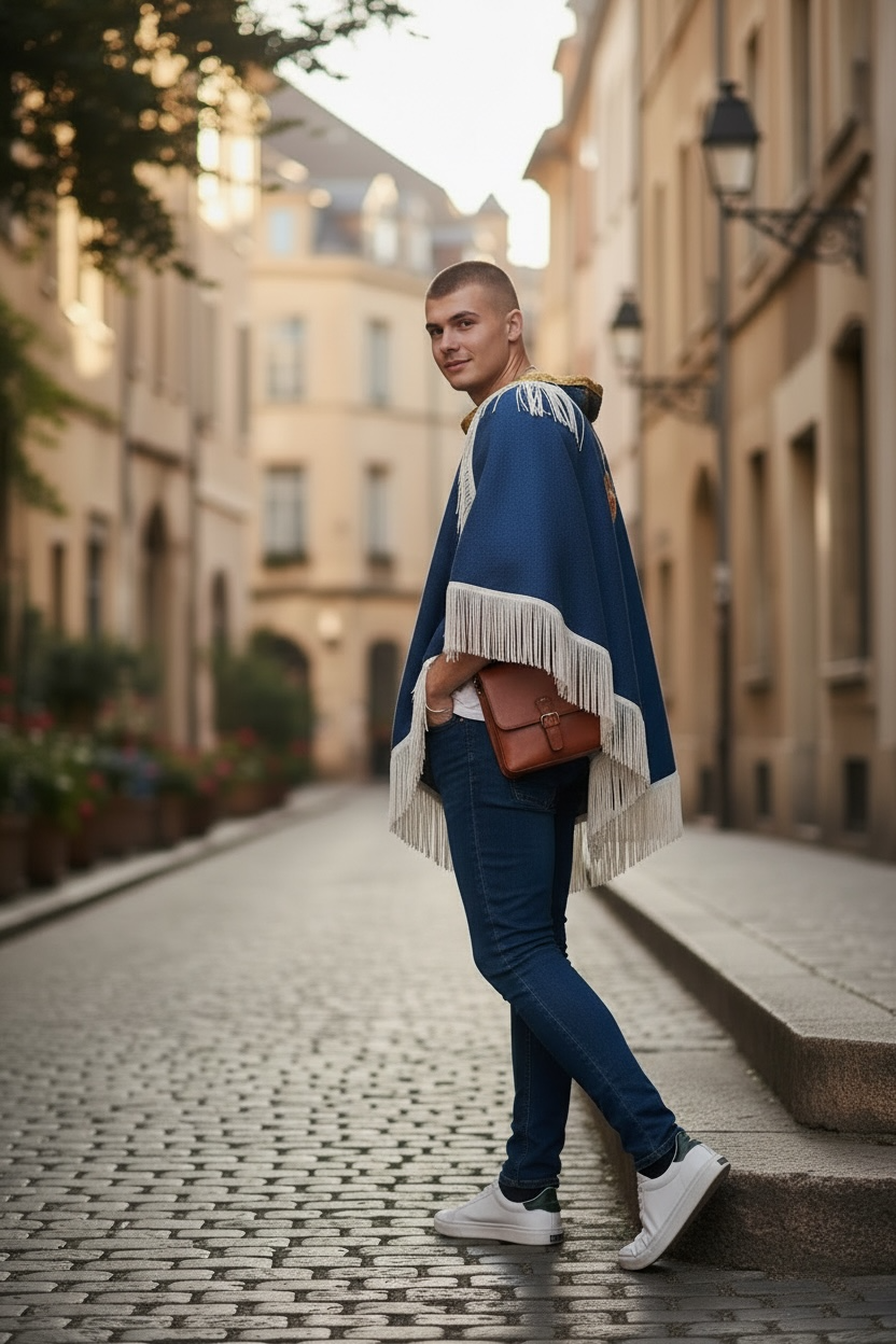 Unisex Denim, Fringe Cape Versatile for Many Occasions