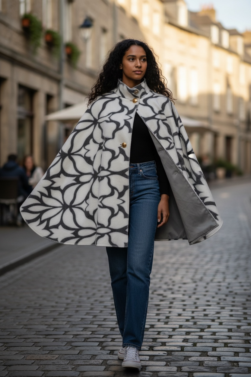 Vibrant Blue and White Flower Cape- ONE SIZE FITS M-XL
